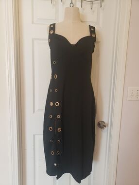 Black Eyelet-Accent Midi Dress Size XLarge